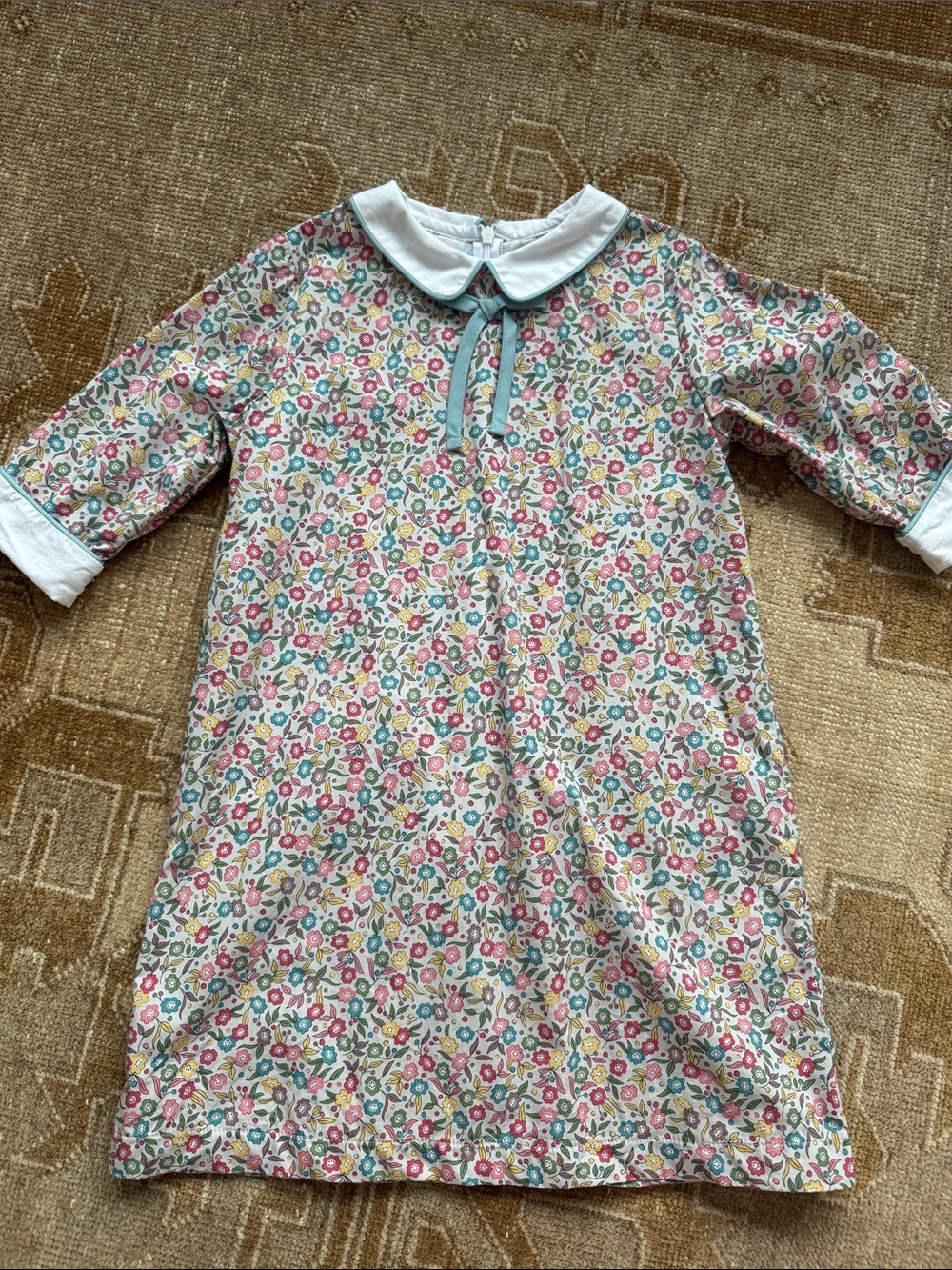 Bella Bliss Girls' Floral Dress with Peter Pan Collar - Pink Multi